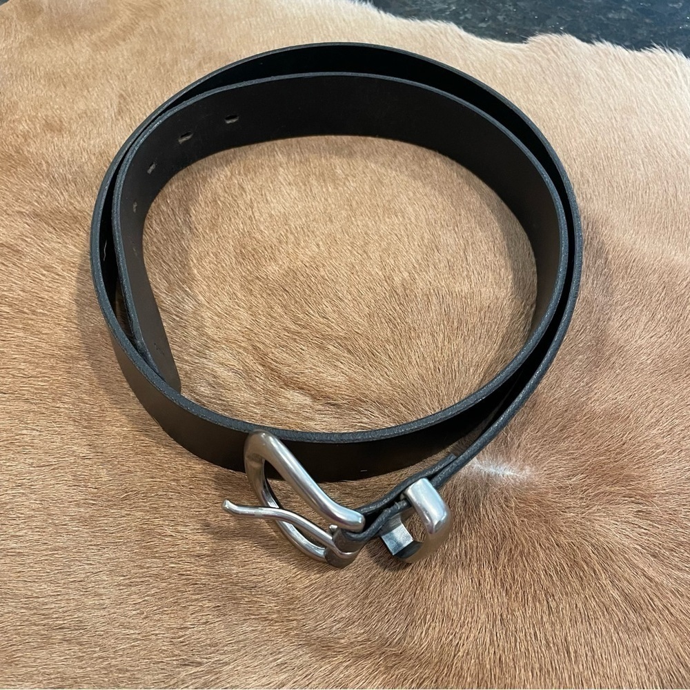 Genuine Leather Black Belt W/Silver Buckle Size 42
